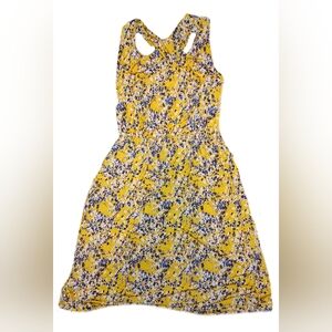 Womens Kaileigh Yellow Dress With Blue flower  All Over Print Midi  Dress...